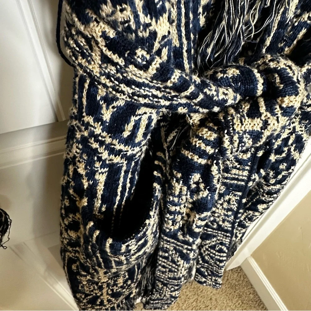Ralph Lauren Women's Jacquard Nautical Blue Fringe Cardigan/Jacket- Size Large - Picture 8 of 13